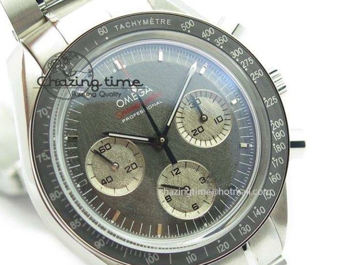 0206 Modern Speedmaster Apollo XVII Gray Dial On SS Bracelet Manual Winding Chrono Movement 8223